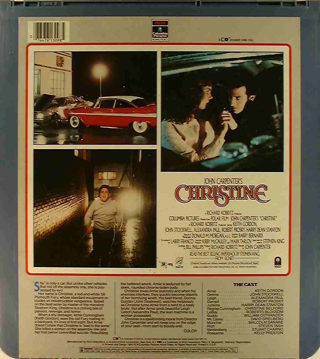 Christine** {76476130985} U - Side 2 - CED Title - Blu-ray DVD Movie  Precursor