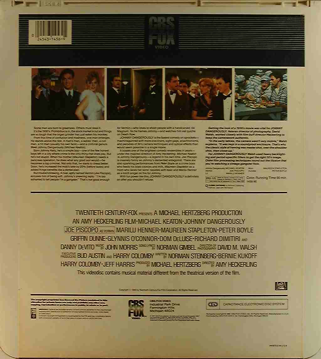Johnny Dangerously {24543145691} R - Side 2 - CED Title - Blu-ray DVD Movie  Precursor