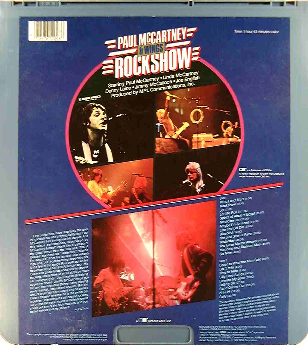 Paul McCartney & Wings Rockshow* {76476120986} C - Side 2 - CED Title -  Blu-ray DVD Movie Precursor