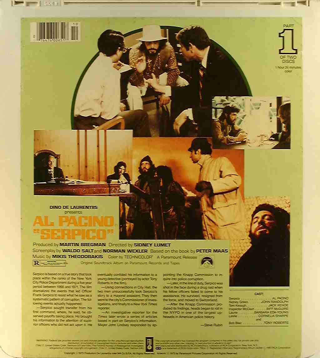 Serpico (2) {76476006518} U - Side 2 - CED Title - Blu-ray DVD Movie  Precursor